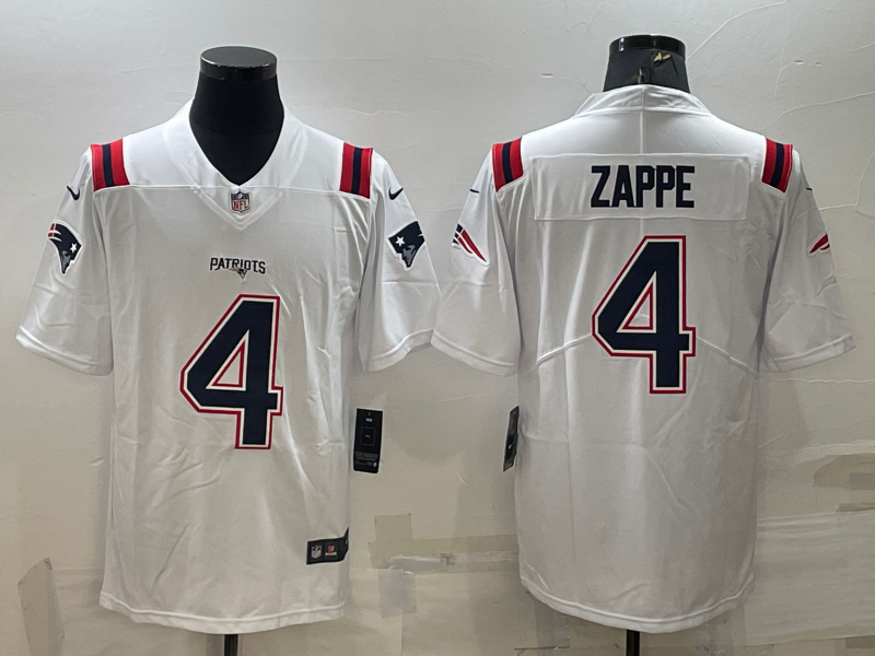 Men's New England Patriots Bailey Zappe #4 White Jersey